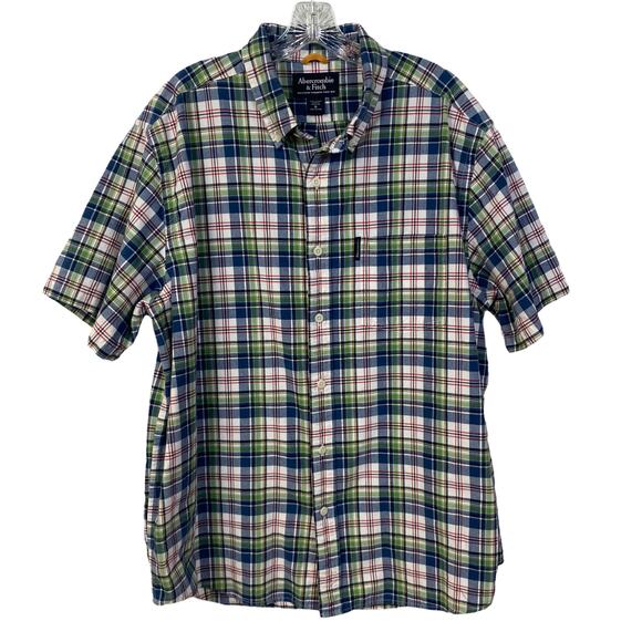 Men's XL ABERCROMBIE & FITCH Plaid Short Sleeve Button Down Shirt 100% Cotton - Picture 1 of 6